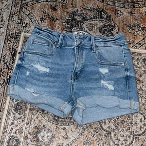 Wax Jean Women's Light Blue Distressed Denim Shorts